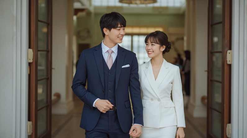 ブライダルフェアを回るカップル