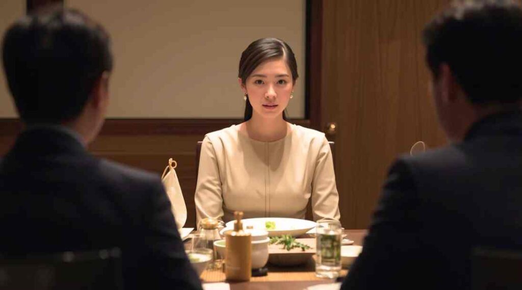 両家顔合わせ中の女性